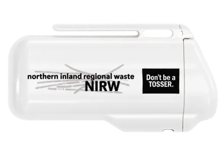 White ashtray with Northern Inland Regional Waste printing